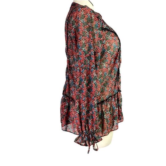 Matilda Jane Top Women XL Black Sheer Floral Long Sleeve Lace Peasant Ruffle - Picture 4 of 7